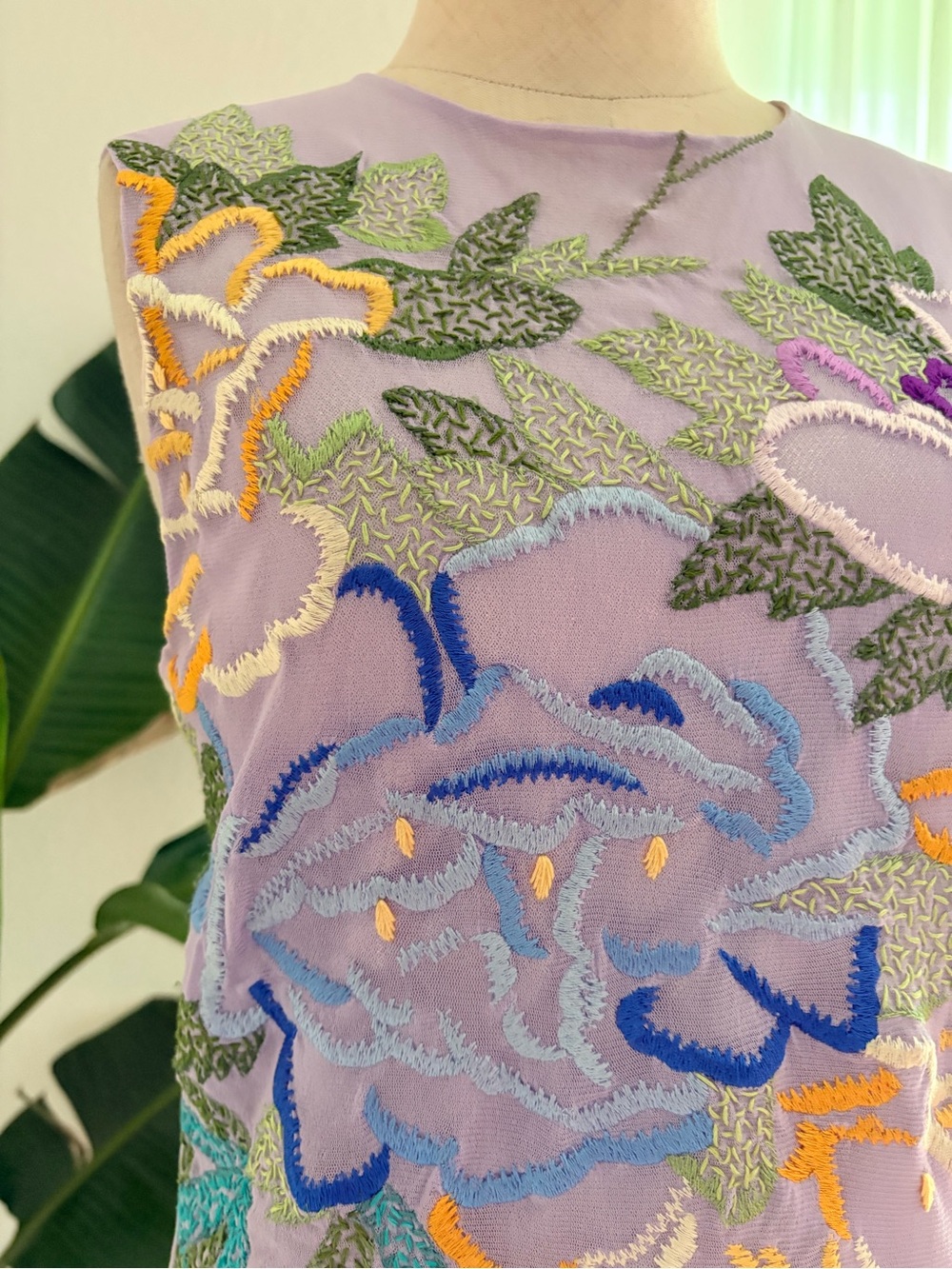 Vivienne Tam VTG Sheer Mesh Embroidered Floral Tank Top Shirt 90s Rare Purple 2 - Picture 15 of 15